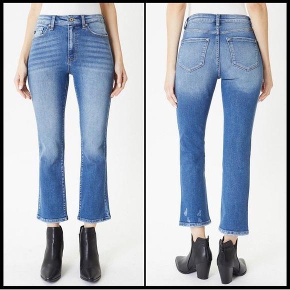 EUC KanCan Tawny High Rise Crop Kick Flare Jeans in Medium Wash - Picture 1 of 10